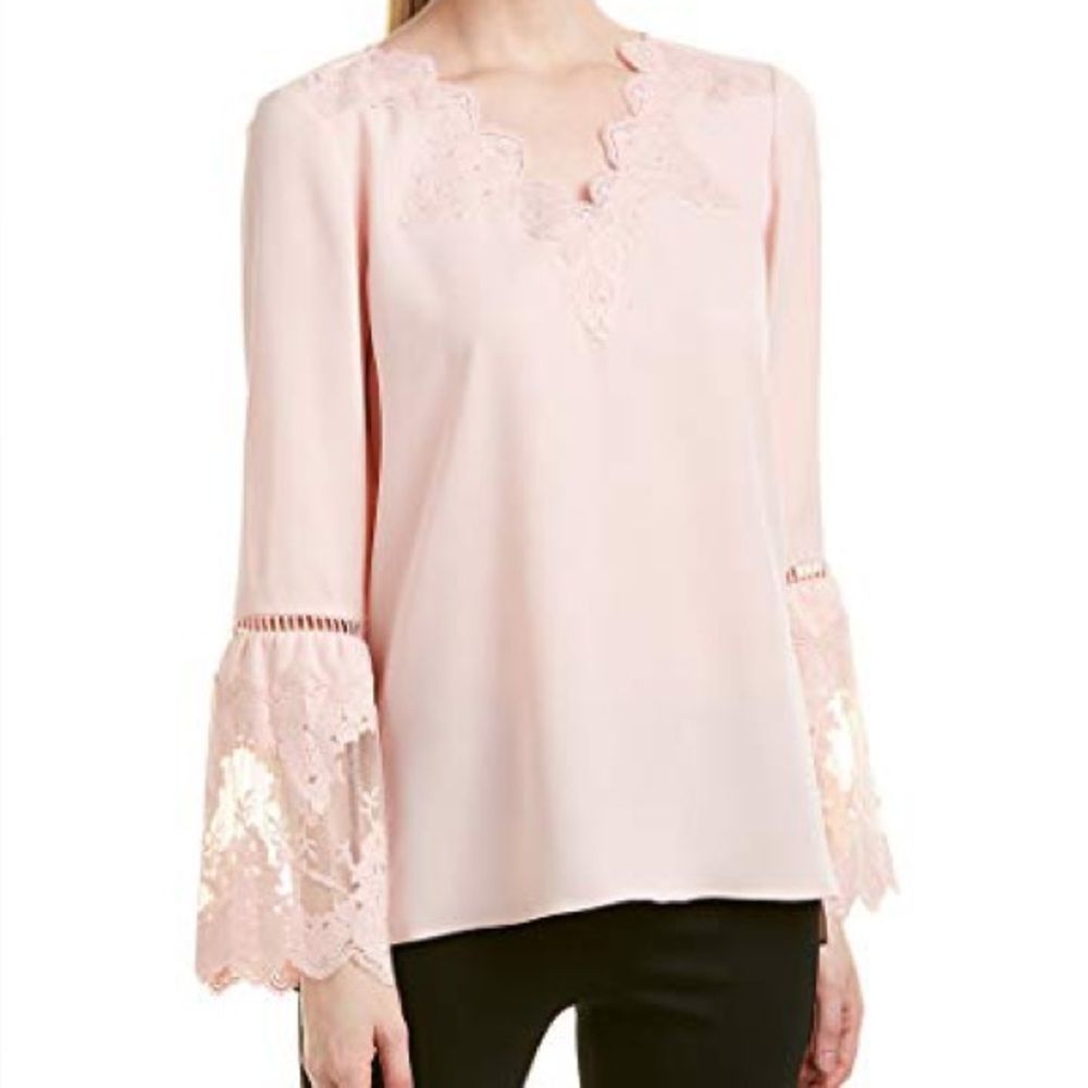 Catherine Malandrino Pink Tru Lace Long Sleeve High Low Tunic Blouse Size Xl